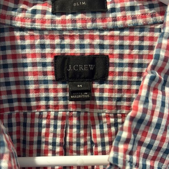 J. Crew Red and Blue Casual Seersucker Button Down Shirt size Medium - Picture 2 of 9